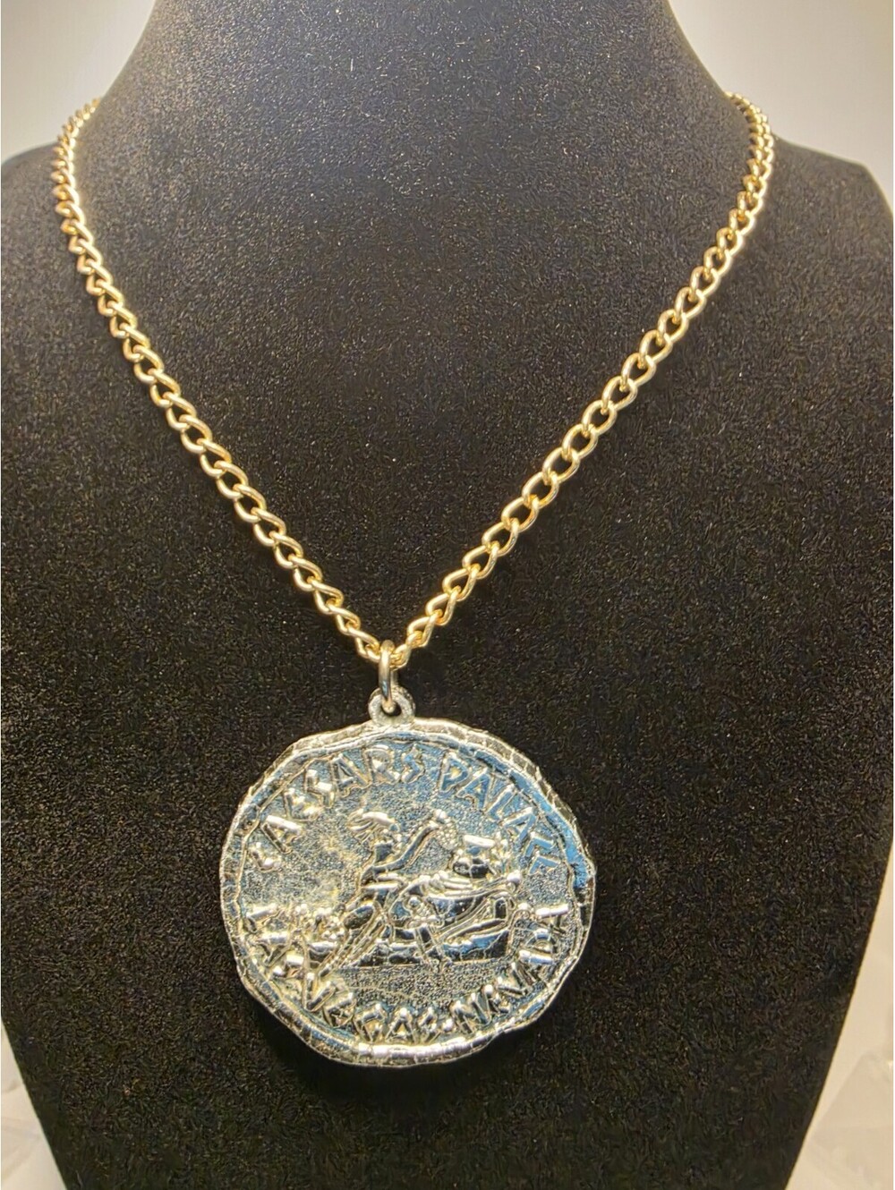 Vintage Caesars Palace Las Vegas Silver Colored Coin Medallion Necklace Charm